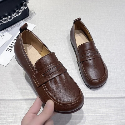 2023. aasta uued naiste lamedad kingad vabaajajalatsid Libisemiskindlad sõidujalatsid Nahk, mugavad lamedad kingad, must pruun