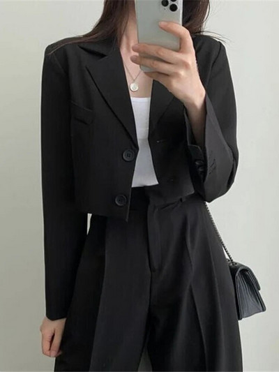 Aelegantmis jauni divdaļīgie žakešu komplekti sievietēm ar garām piedurknēm bleizeri ar augstu vidukli, platas bikses komplekti, kosāls pavasara rudens tērps.