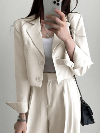 Aelegantmis jauni divdaļīgie žakešu komplekti sievietēm ar garām piedurknēm bleizeri ar augstu vidukli, platas bikses komplekti, kosāls pavasara rudens tērps.