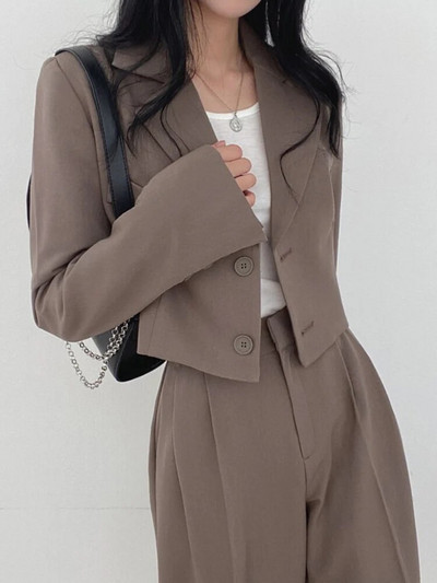 Aelegantmis jauni divdaļīgie žakešu komplekti sievietēm ar garām piedurknēm bleizeri ar augstu vidukli, platas bikses komplekti, kosāls pavasara rudens tērps.