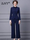 ZJYT őszi téli blézer nadrág szettek 2 részes női Elegáns irodai női üzleti ruhák Kék felső nadrágok öltönyök Conjuntos