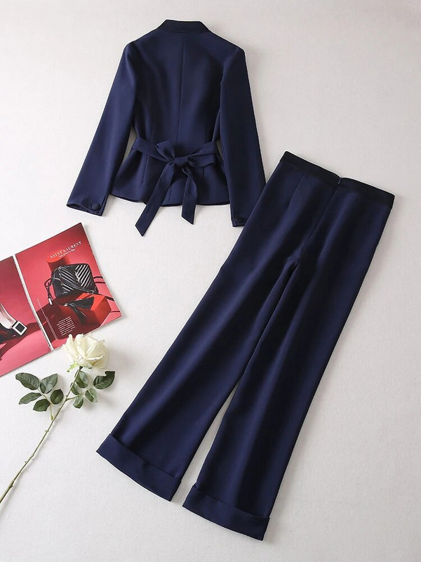 ZJYT őszi téli blézer nadrág szettek 2 részes női Elegáns irodai női üzleti ruhák Kék felső nadrágok öltönyök Conjuntos