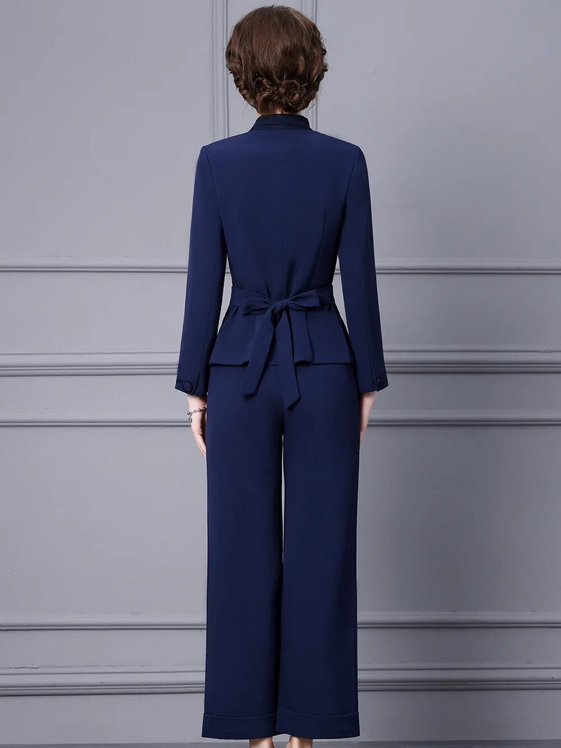 ZJYT őszi téli blézer nadrág szettek 2 részes női Elegáns irodai női üzleti ruhák Kék felső nadrágok öltönyök Conjuntos