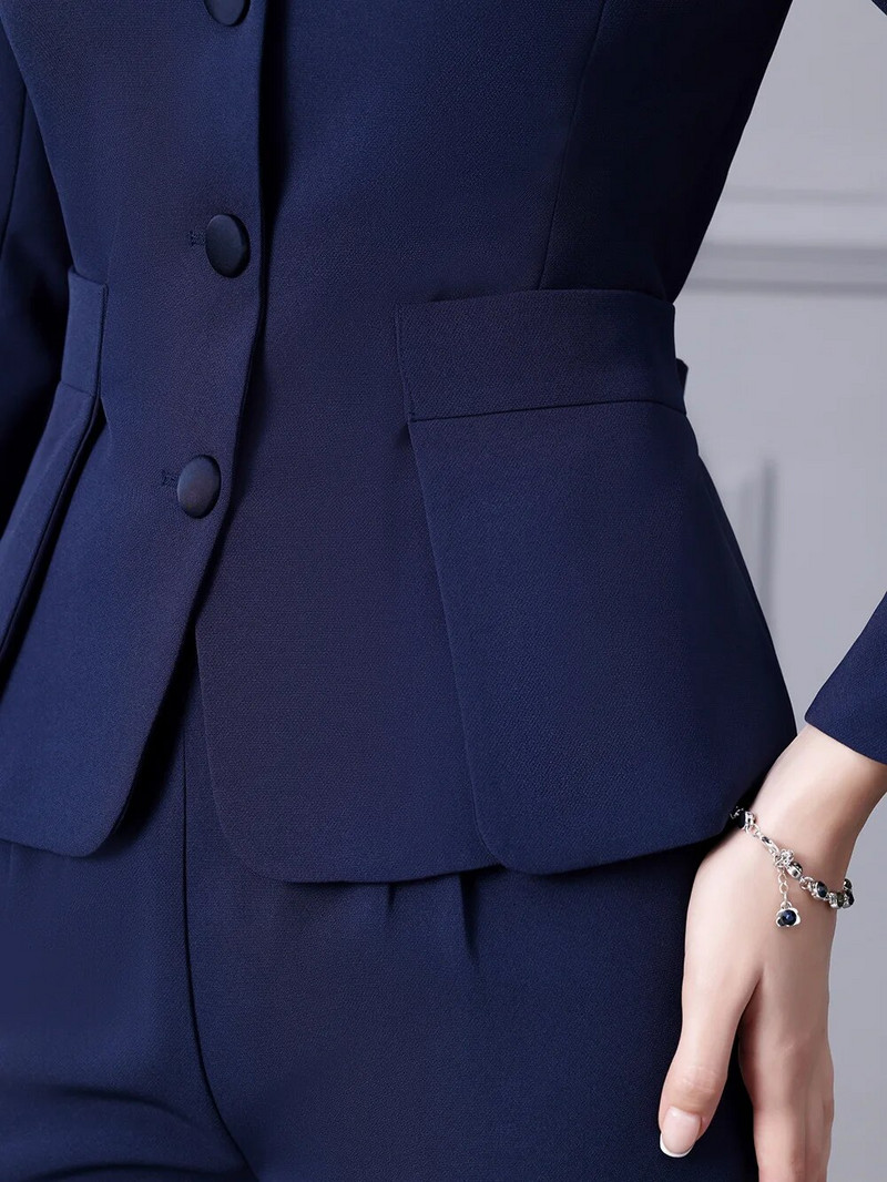ZJYT őszi téli blézer nadrág szettek 2 részes női Elegáns irodai női üzleti ruhák Kék felső nadrágok öltönyök Conjuntos