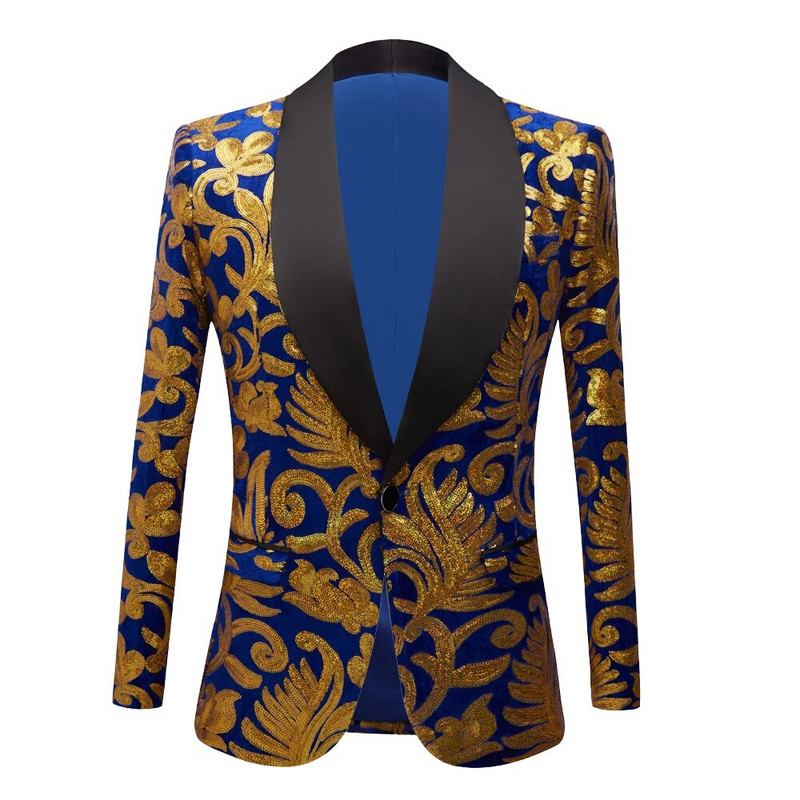 Luksuzna kraljevsko plava šljokičasta haljina sako sako muški noćni klub pozornica šal ovratnik muški sako sako svadba pozornica sako maskulino