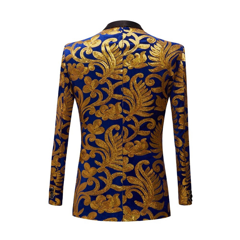 Luksuzna kraljevsko plava šljokičasta haljina sako sako muški noćni klub pozornica šal ovratnik muški sako sako svadba pozornica sako maskulino