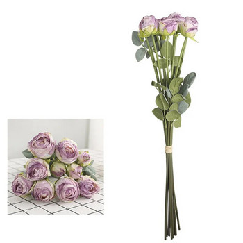 10 Κεφάλια/μάτσο Πολυτελή τριαντάφυλλα με κοκκίνισμα με φύλλα τεχνητά λουλούδια flores artificiales μπουκέτο τριαντάφυλλα