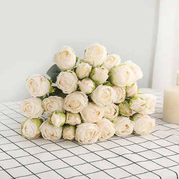10 Κεφάλια/μάτσο Πολυτελή τριαντάφυλλα με κοκκίνισμα με φύλλα τεχνητά λουλούδια flores artificiales μπουκέτο τριαντάφυλλα