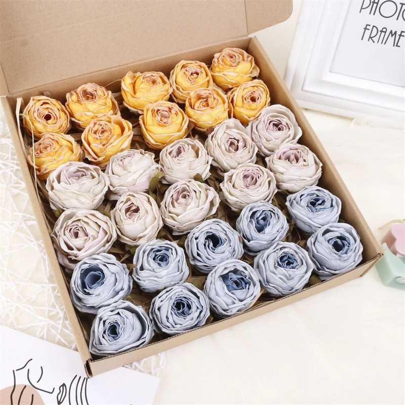 5PCS Ruža sa spaljenim rubom Umjetno cvijeće Glava Lažna cvjetna glava Vjenčani zidni ukrasi Kućni dekor Dodaci za božićne zabave