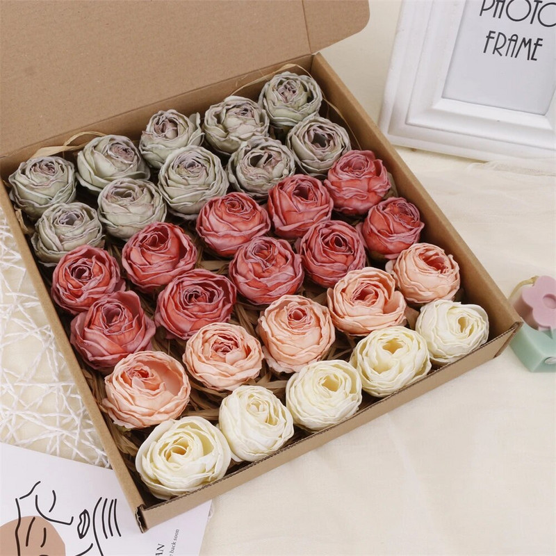 5PCS Ruža sa spaljenim rubom Umjetno cvijeće Glava Lažna cvjetna glava Vjenčani zidni ukrasi Kućni dekor Dodaci za božićne zabave