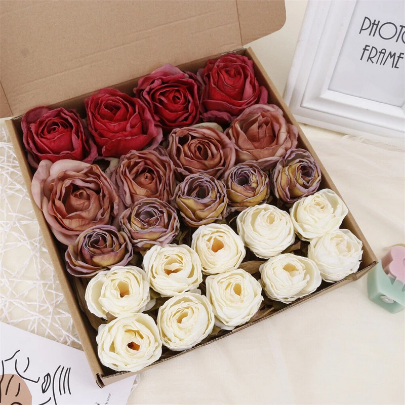 5PCS Ruža sa spaljenim rubom Umjetno cvijeće Glava Lažna cvjetna glava Vjenčani zidni ukrasi Kućni dekor Dodaci za božićne zabave