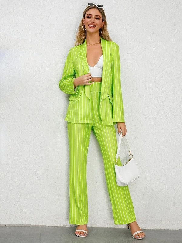 Jauns pavasara rudens sieviešu uzvalks modes ikdienišķs svītrains uzvalks jaka platas bikses komplekts virsdrēbes jaka jaka sieviešu žakete sievietēm