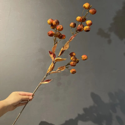 Rudens mākslīgie ziedi, kaltēti augļi, mazi āboli podiņos, dekorēšanas piederumi kāzu mājas Ziedu augi Kārtot rekvizītus