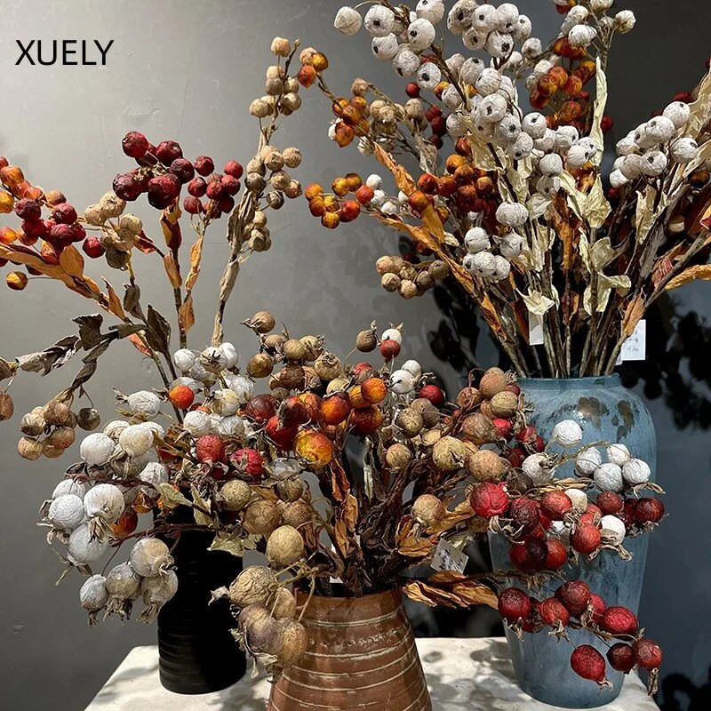 Rudens mākslīgie ziedi, kaltēti augļi, mazi āboli podiņos, dekorēšanas piederumi kāzu mājas Ziedu augi Kārtot rekvizītus