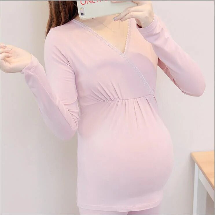 Proljeće Jesen Odjeća za trudnice Odjeća za trudnice i dojenje Pamuk Majice za dojilje velikih veličina V-izrez Majica za trudnice BC1669-1