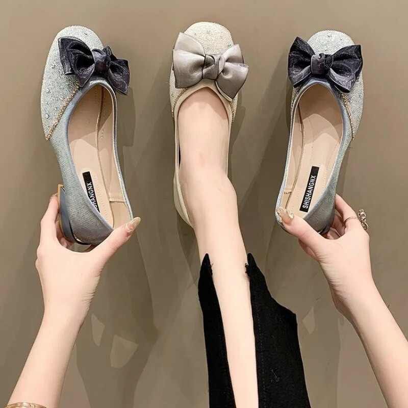 šarene male perle mokasine ženske svilene čipkane mašne ravne cipele s četvrtastim prstima meki donji dio natikače ženske balerinke veličina 43