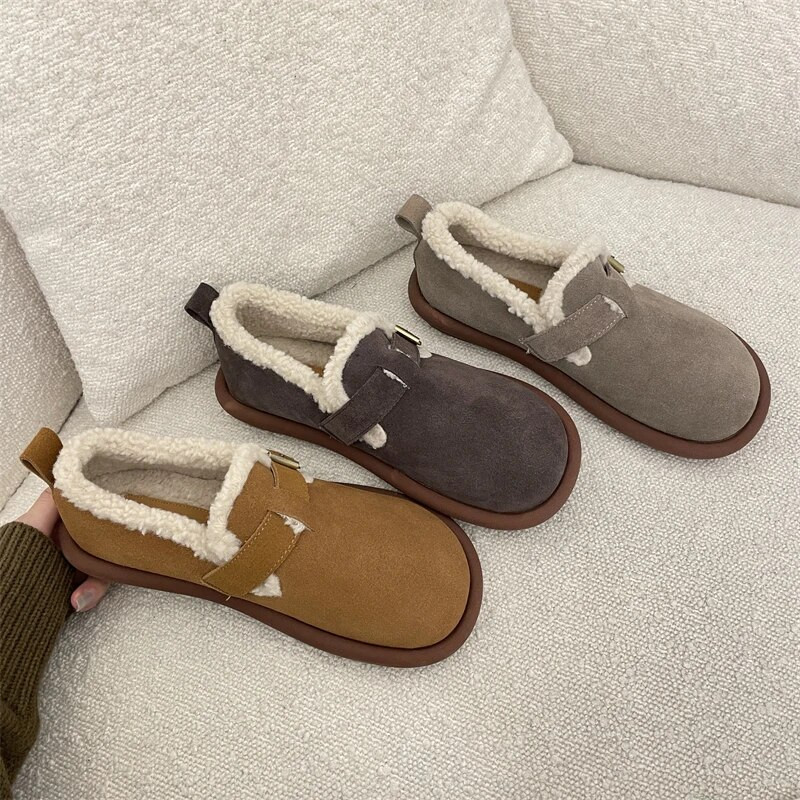 Zimske ravne tople ženske cipele Krznene čizme za snijeg Ležerna haljina Kopča Plišane natikače Buty Robocze 2022. Pamučne čizme za spavaću sobu