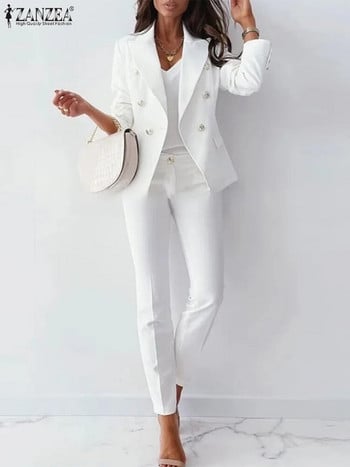 ZANZEA Γυναικεία Κοστούμια Casual Business Matching Σετ 2 τμχ Κομψές φόρμες μπλέιζερ Μακρυμάνικη μπλούζα γραφείου Σετ παντελόνια με μολύβι ψηλόμεση