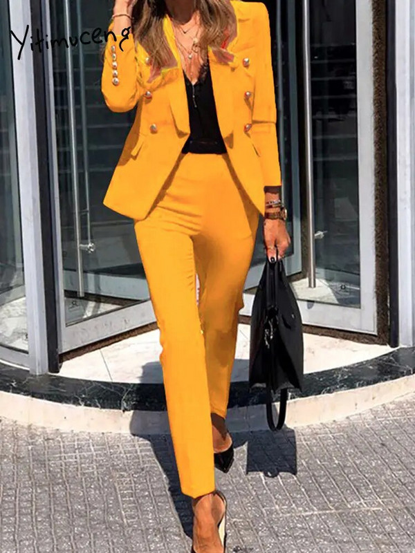 Elegáns, tömör női öltöny 2023 tavaszi divatos irodai női vékony gombos, hosszú ujjú blézer, női elegáns alkalmi női öltöny