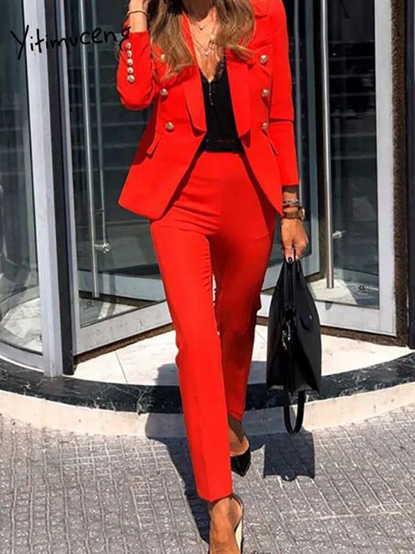Elegáns, tömör női öltöny 2023 tavaszi divatos irodai női vékony gombos, hosszú ujjú blézer, női elegáns alkalmi női öltöny