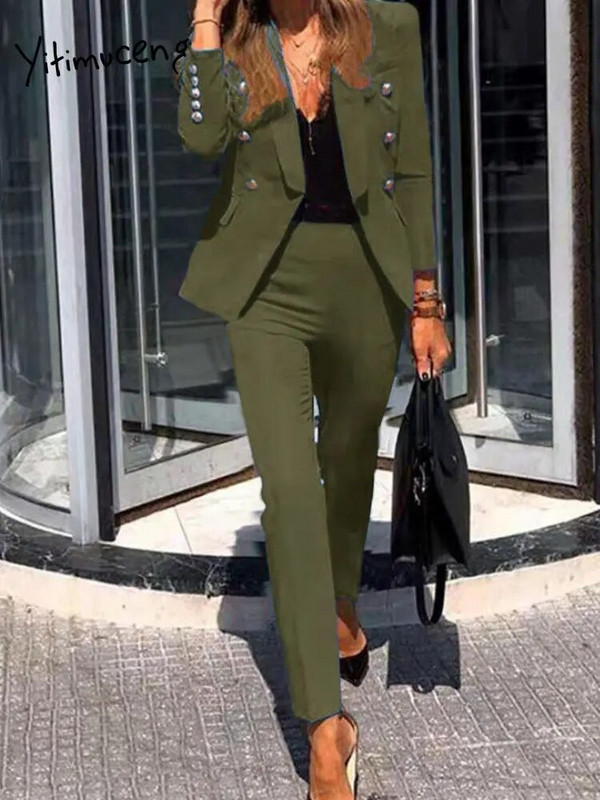 Elegáns, tömör női öltöny 2023 tavaszi divatos irodai női vékony gombos, hosszú ujjú blézer, női elegáns alkalmi női öltöny