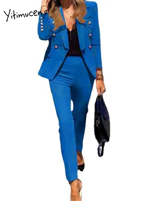 Elegáns, tömör női öltöny 2023 tavaszi divatos irodai női vékony gombos, hosszú ujjú blézer, női elegáns alkalmi női öltöny