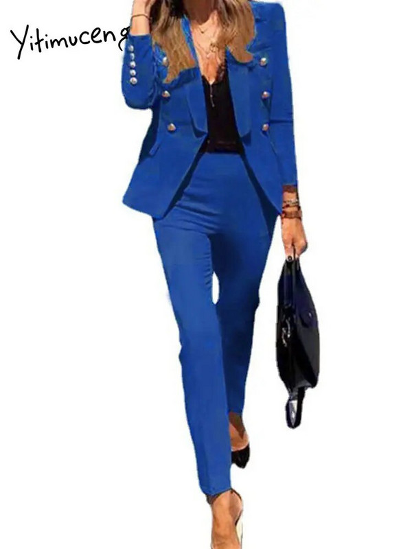 Elegáns, tömör női öltöny 2023 tavaszi divatos irodai női vékony gombos, hosszú ujjú blézer, női elegáns alkalmi női öltöny
