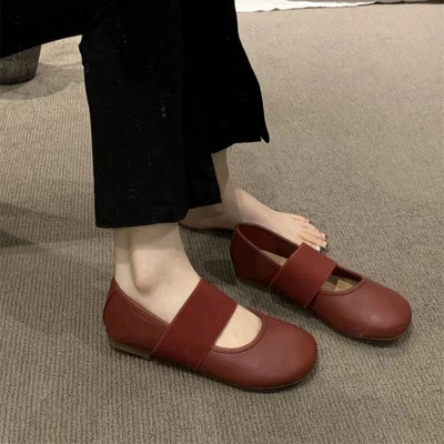 2023. gada jauni agrā rudens franču retro stila apaļie purngalu baleta plakanie augstpapēžu kurpes sievietēm