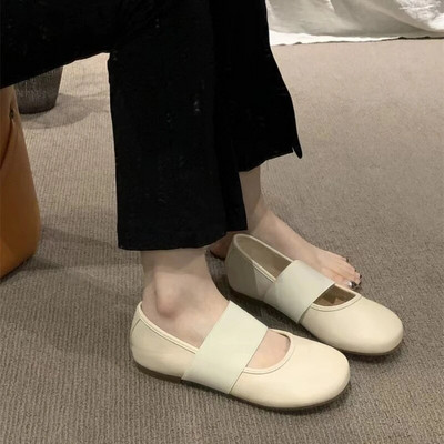 2023. gada jauni agrā rudens franču retro stila apaļie purngalu baleta plakanie augstpapēžu kurpes sievietēm