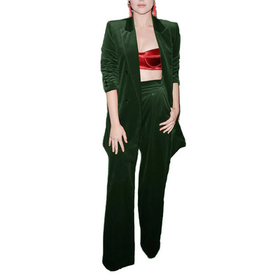 Sieviešu samta bikšu komplekts Pieguļošs biznesa darba apģērbam kāzu smokings žakete + bikses