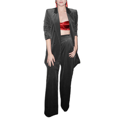 Sieviešu samta bikšu komplekts Pieguļošs biznesa darba apģērbam kāzu smokings žakete + bikses