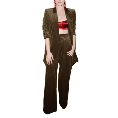 Sieviešu samta bikšu komplekts Pieguļošs biznesa darba apģērbam kāzu smokings žakete + bikses