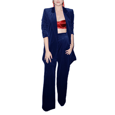 Sieviešu samta bikšu komplekts Pieguļošs biznesa darba apģērbam kāzu smokings žakete + bikses