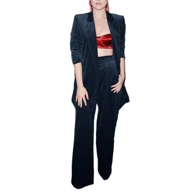 Sieviešu samta bikšu komplekts Pieguļošs biznesa darba apģērbam kāzu smokings žakete + bikses