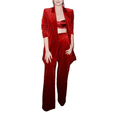 Sieviešu samta bikšu komplekts Pieguļošs biznesa darba apģērbam kāzu smokings žakete + bikses