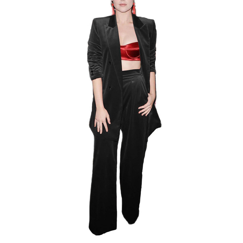 Sieviešu samta bikšu komplekts Pieguļošs biznesa darba apģērbam kāzu smokings žakete + bikses