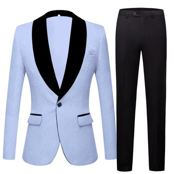 Ανδρικά κοστούμια Smoking Tuxedo Μπουφάν 2 τεμαχίων Groom Terno Suits for Men Plus Size Yellow Pink Blue Suits (παλτό+παντελόνι)