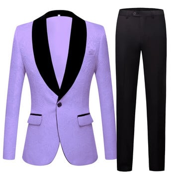 Ανδρικά κοστούμια Smoking Tuxedo Μπουφάν 2 τεμαχίων Groom Terno Suits for Men Plus Size Yellow Pink Blue Suits (παλτό+παντελόνι)