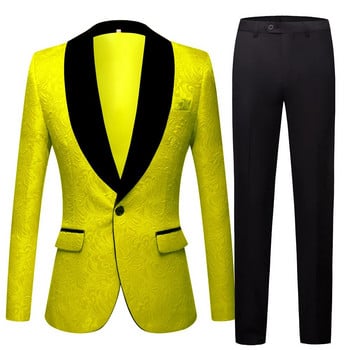 Ανδρικά κοστούμια Smoking Tuxedo Μπουφάν 2 τεμαχίων Groom Terno Suits for Men Plus Size Yellow Pink Blue Suits (παλτό+παντελόνι)