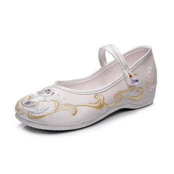 Γυναικεία ίσια παπούτσια Πόρπη με ένα λουράκι Flats Γυναικεία κεντημένα παπούτσια Fashion INS Παπούτσια για περπάτημα Snow Fox Νέα κεντημένα παπούτσια