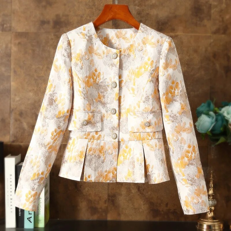 Sieviešu kostīmi Plāni vasaras O veida kakla žakarda pinumi Bleizeru svārki 2 gabalu komplekts Sieviešu svārku kostīmi Sieviešu komplektu kostīmi 230306