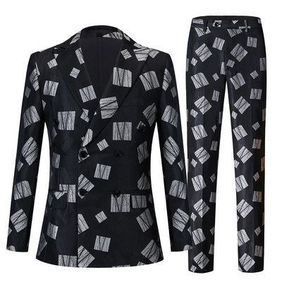 Férfi fekete duplasoros öltöny Divattervező esküvői öltöny Slim Fit báli vőlegény szmoking vőlegény legjobb férfi blézer nadrág