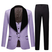 Violeta atloka vīriešu uzvalku komplekts liela izmēra kāzu izlaiduma balles līgavaiņa smokings 3 daļ. uzvalks līgavaiņa smokings vīriešu violets melns šalles atloks