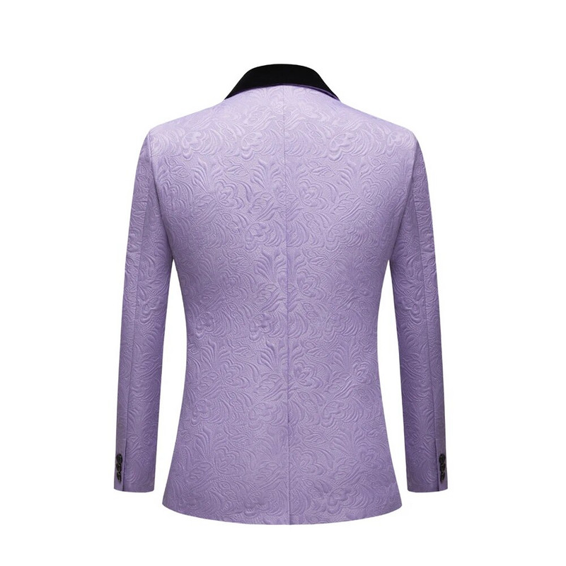 Violeta atloka vīriešu uzvalku komplekts liela izmēra kāzu izlaiduma balles līgavaiņa smokings 3 daļ. uzvalks līgavaiņa smokings vīriešu violets melns šalles atloks