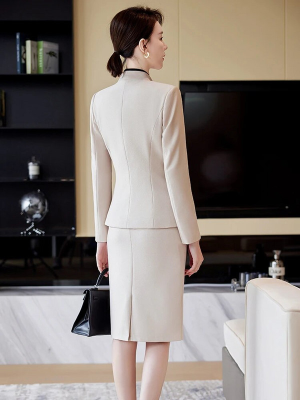 2023. Elegantno formalno odijelo sa suknjom Ženski ženski dvodijelni sako s dugim rukavima u boji crne marelice