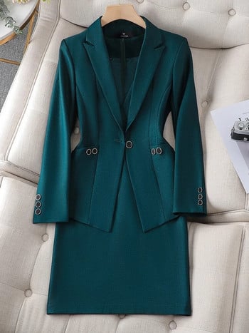 Κομψό γυναικείο κοστούμι γυναικείας φούστας Πράσινο Μαύρο Μωβ Μπλε Επαγγελματική Συνέντευξη Εργασίας Επίσημο μπλέιζερ σετ δύο τεμαχίων