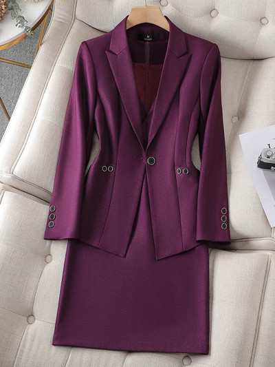 Elegantno žensko odijelo sa suknjom Žensko zeleno crno ljubičasto plavo poslovno odijelo za intervju Formalni sako dvodijelni komplet