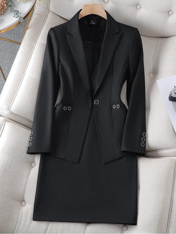 Elegantno žensko odijelo sa suknjom Žensko zeleno crno ljubičasto plavo poslovno odijelo za intervju Formalni sako dvodijelni komplet