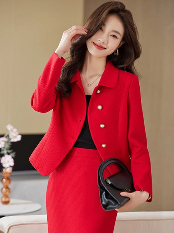 Κομψό μαύρο κόκκινο μπεζ γυναικείο κοστούμι γυναικείο μακρυμάνικο επίσημο σετ δύο τεμαχίων για φθινοπωρινό χειμερινό επαγγελματικό ένδυμα
