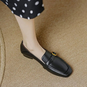 Νέα γυναικεία Loafers Square Toe Flats Slip on δερμάτινα παπούτσια Buckle Mules Γυναικεία ζώνη Oxford Shoes Black Loafer Zapatos Mujer 1319N